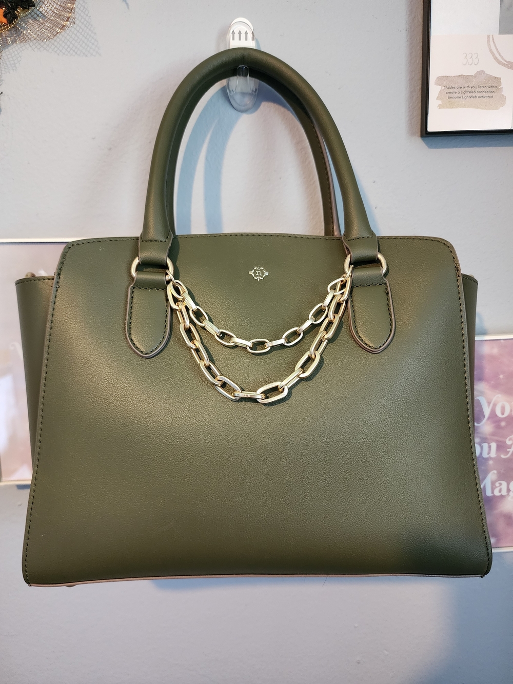 Nanette Lepore Olive Green Satchel with Gold Chain